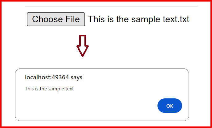 Picture showing the output of reading the text file in JavaScript using FileReader